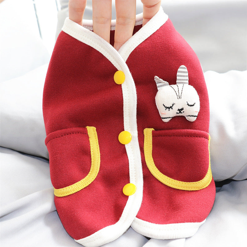 KFX-4965053 Cute Rabbit Cardigan Sweater for Dogs - Cotton Casual Pet Apparel, Sizes S-XXL