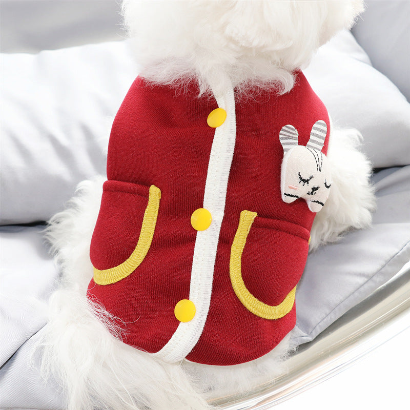 KFX-4965053 Cute Rabbit Cardigan Sweater for Dogs - Cotton Casual Pet Apparel, Sizes S-XXL