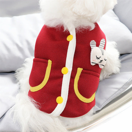 KFX-4965053 Cute Rabbit Cardigan Sweater for Dogs - Cotton Casual Pet Apparel, Sizes S-XXL