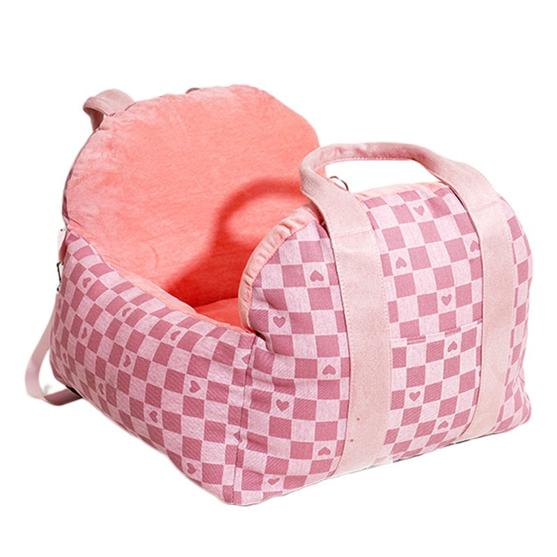 KFX-4966717 Portable Dog Nest in Green or Pink Plaid Fabric for Small Dogs