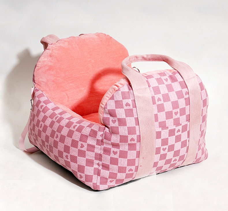 KFX-4966717 Portable Dog Nest in Green or Pink Plaid Fabric for Small Dogs
