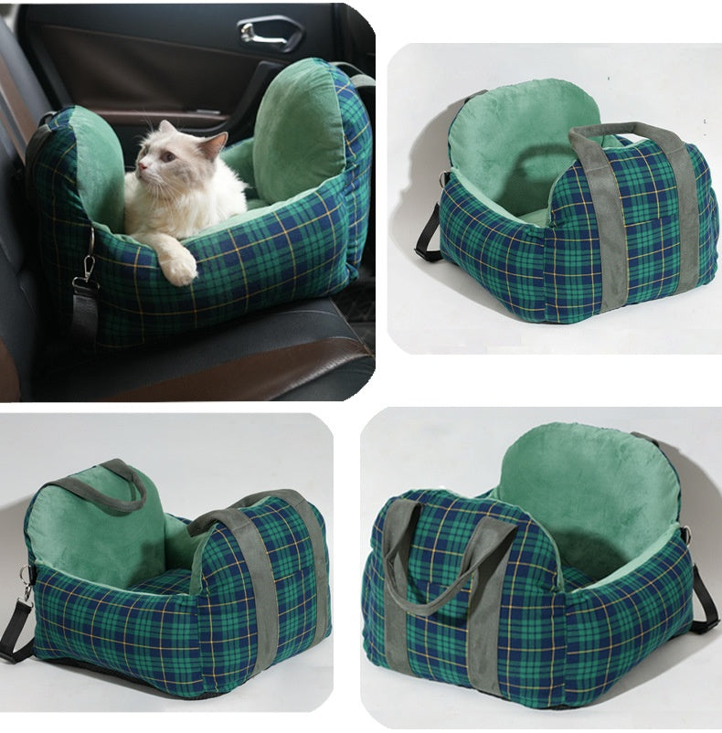 KFX-4966717 Portable Dog Nest in Green or Pink Plaid Fabric for Small Dogs