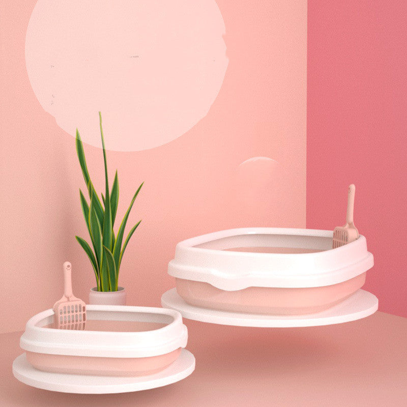 KFX-4968125 Cat Litter Box with Scoop – Anti-Splash Design, Semi-Closed Plastic Pet Toilet in Pink, Blue, or Gray