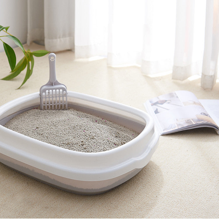 KFX-4968125 Cat Litter Box with Scoop – Anti-Splash Design, Semi-Closed Plastic Pet Toilet in Pink, Blue, or Gray