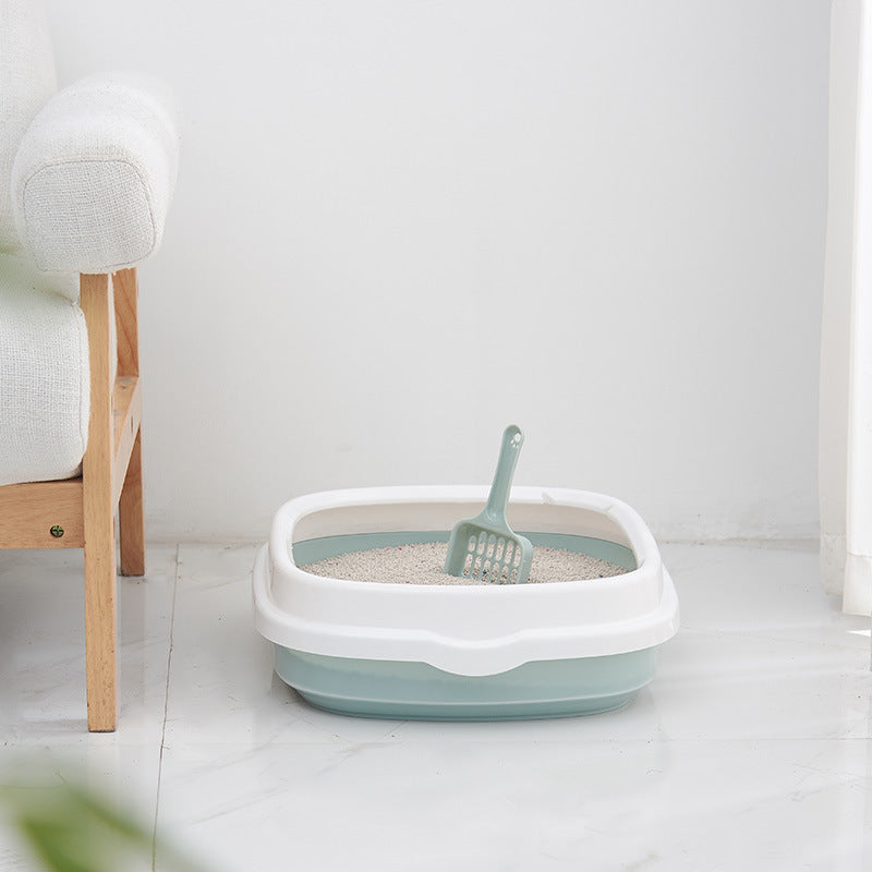 KFX-4968125 Cat Litter Box with Scoop – Anti-Splash Design, Semi-Closed Plastic Pet Toilet in Pink, Blue, or Gray