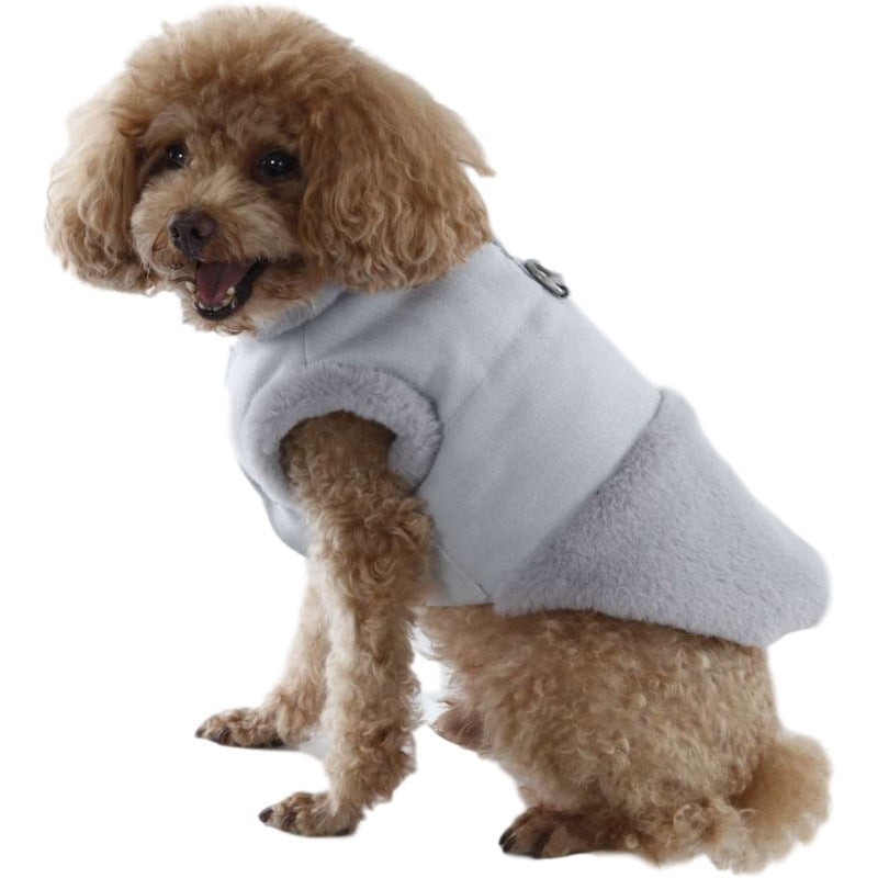 KFX-4968637 Warm Plush Dog Vest with Fur Collar - Soft, Comfortable Pet Clothing in Pink, Navy Blue, Gray, Sizes S-XL