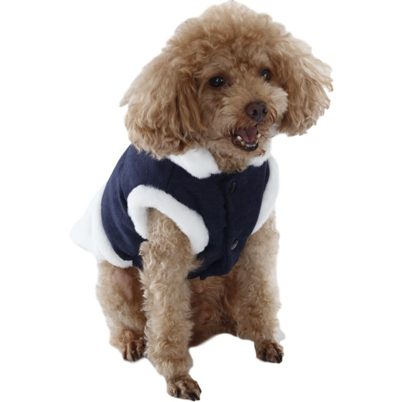 KFX-4968637 Warm Plush Dog Vest with Fur Collar - Soft, Comfortable Pet Clothing in Pink, Navy Blue, Gray, Sizes S-XL