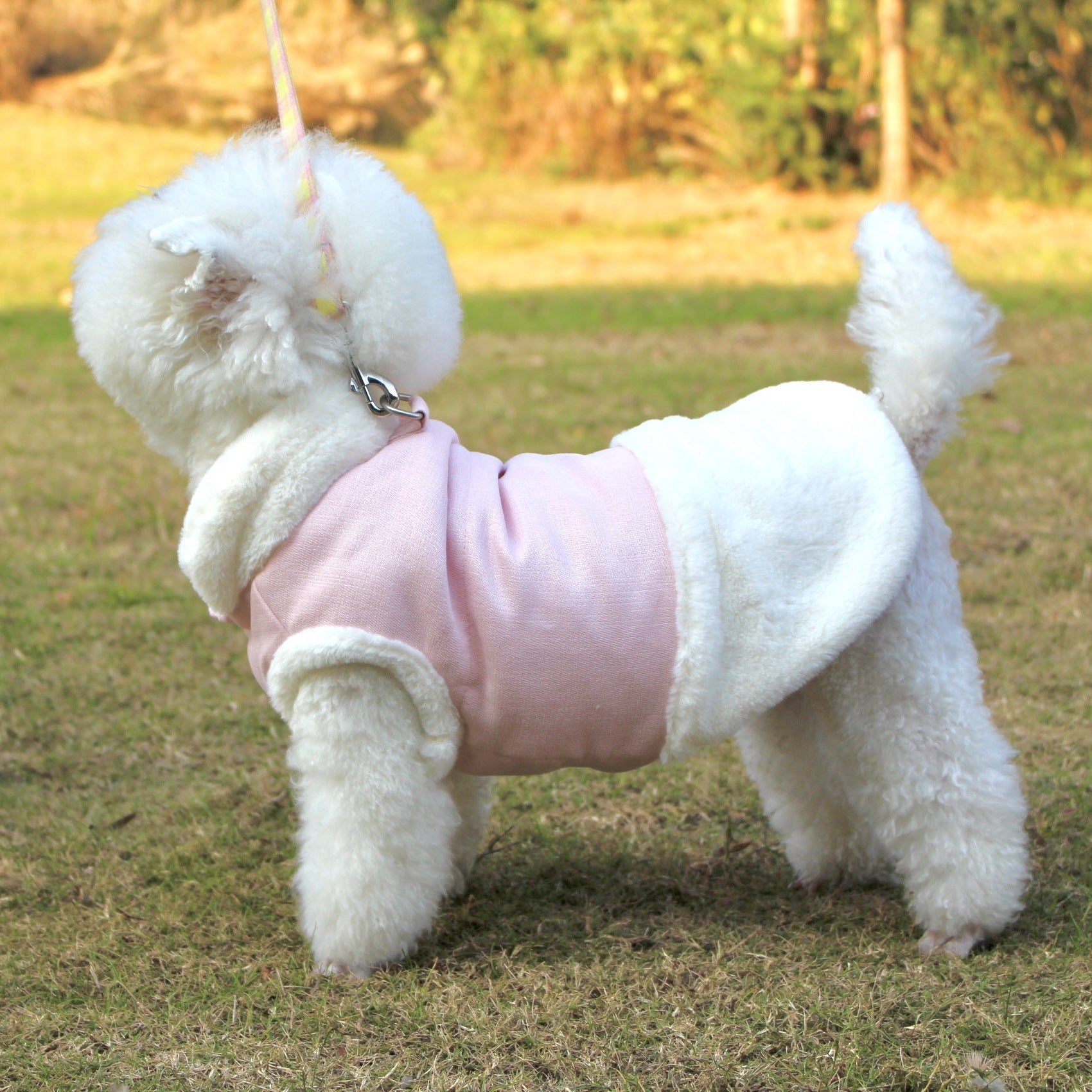 KFX-4968637 Warm Plush Dog Vest with Fur Collar - Soft, Comfortable Pet Clothing in Pink, Navy Blue, Gray, Sizes S-XL