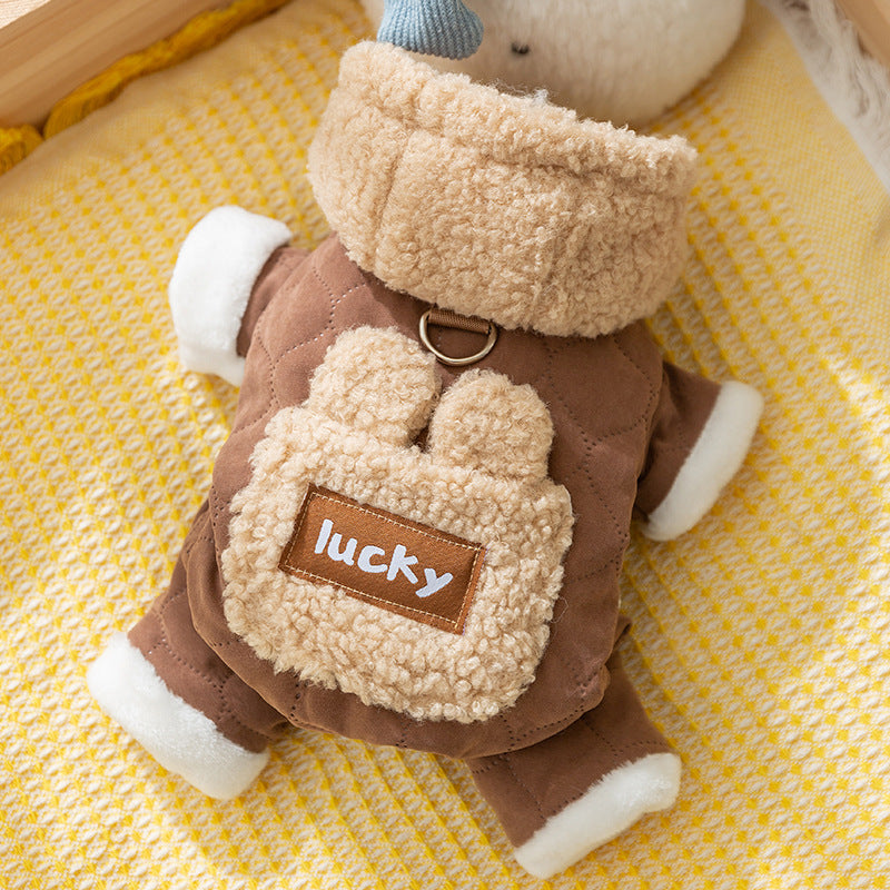 KFX-4969021 Cozy Cotton Dog Outfit with Pockets and 3D Bear Ears for Winter Adventures