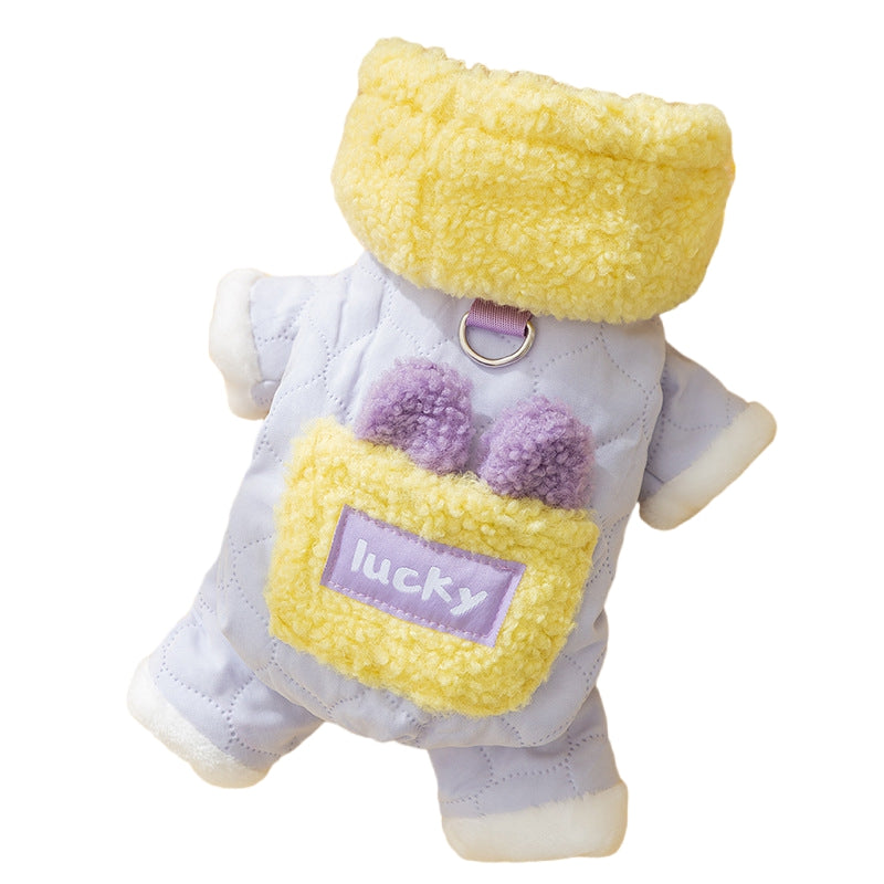 KFX-4969021 Cozy Cotton Dog Outfit with Pockets and 3D Bear Ears for Winter Adventures