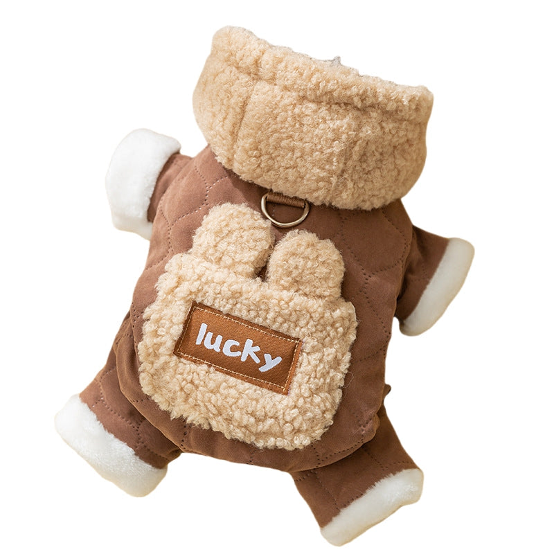 KFX-4969021 Cozy Cotton Dog Outfit with Pockets and 3D Bear Ears for Winter Adventures