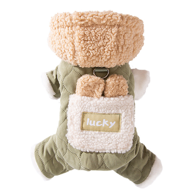 KFX-4969021 Cozy Cotton Dog Outfit with Pockets and 3D Bear Ears for Winter Adventures
