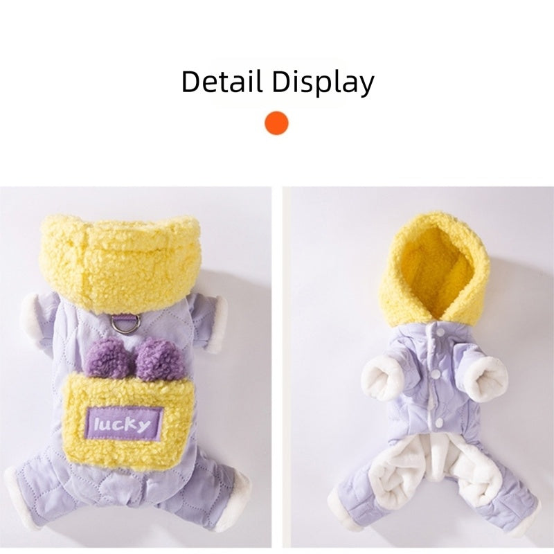 KFX-4969021 Cozy Cotton Dog Outfit with Pockets and 3D Bear Ears for Winter Adventures