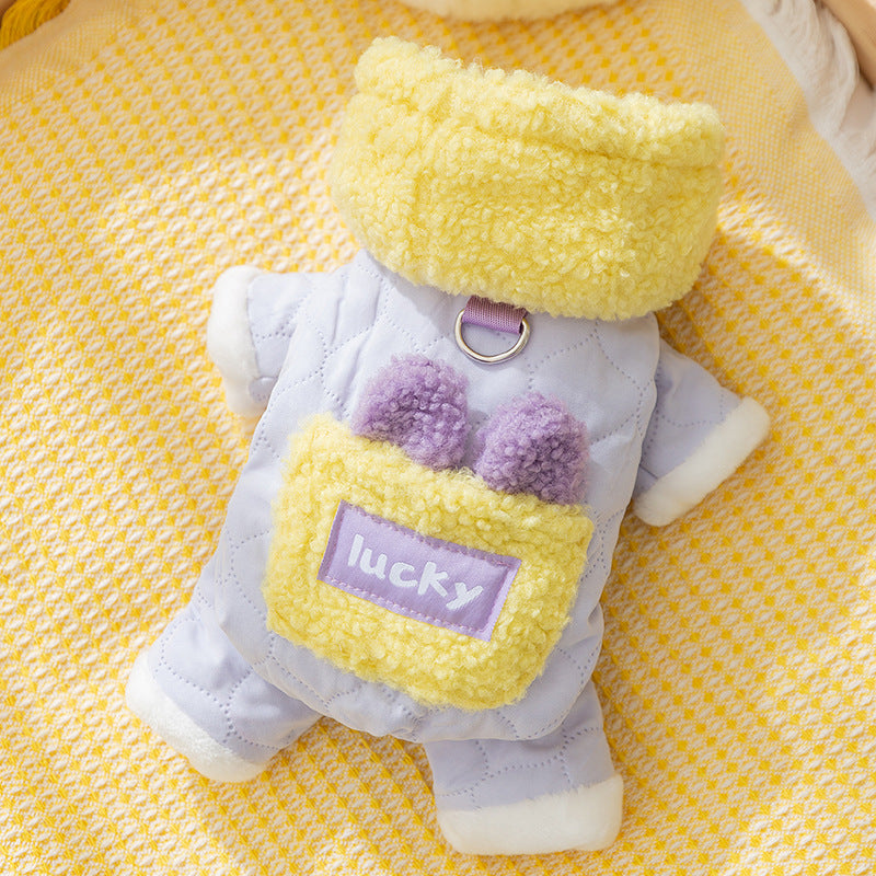 KFX-4969021 Cozy Cotton Dog Outfit with Pockets and 3D Bear Ears for Winter Adventures