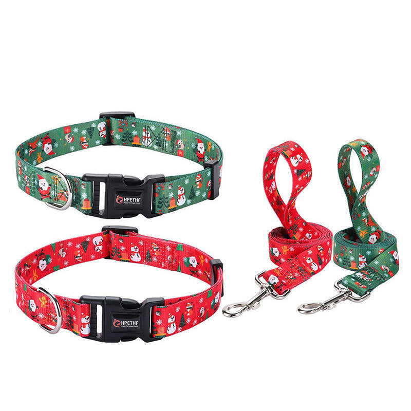 KFX-4970045 Christmas-Themed Pet Collar and Leash Set - Red and Green Polyester Options