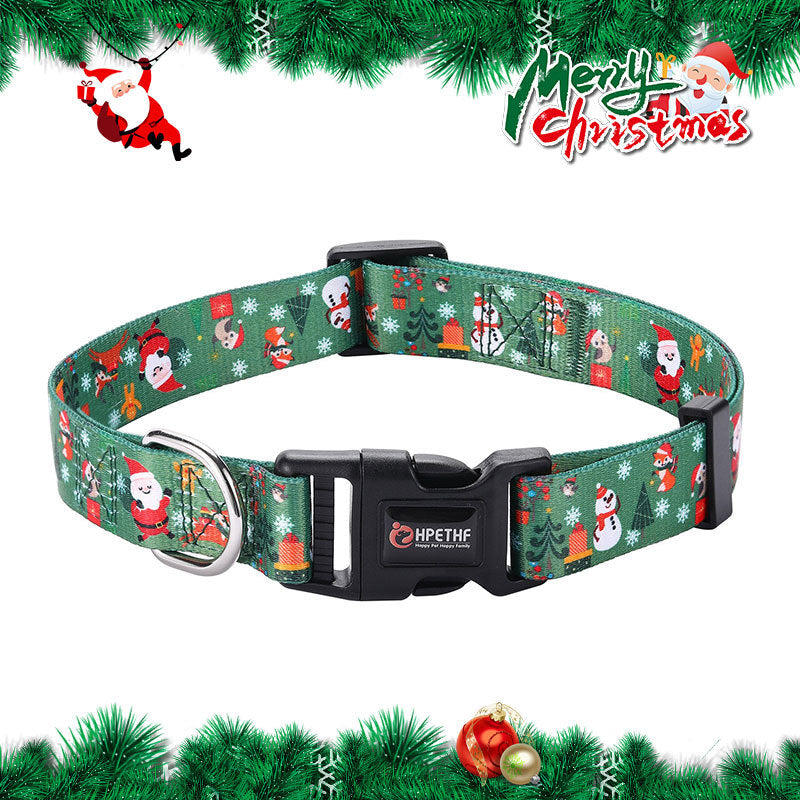 KFX-4970045 Christmas-Themed Pet Collar and Leash Set - Red and Green Polyester Options