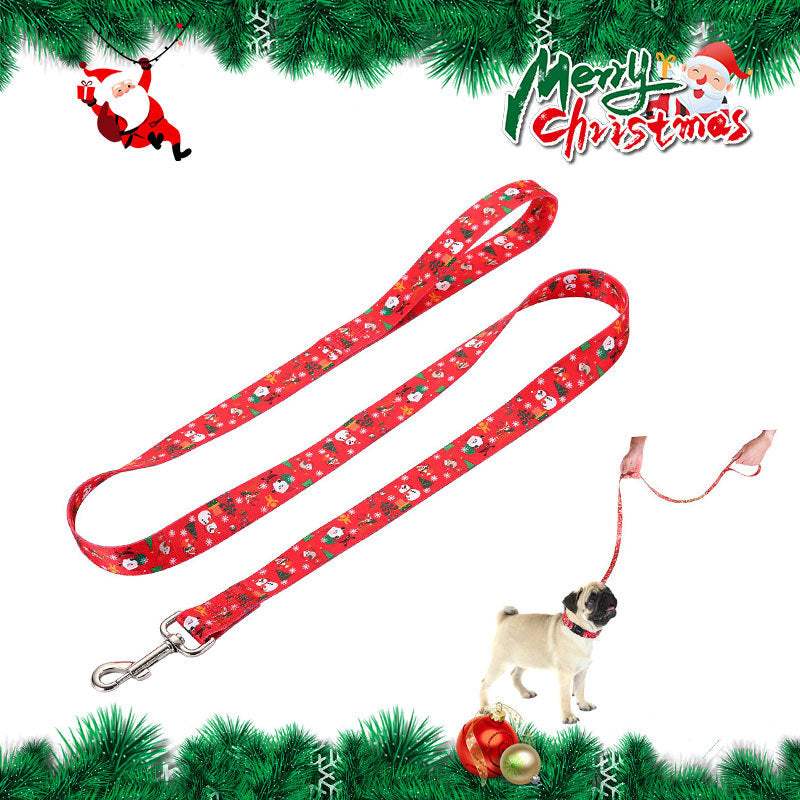 KFX-4970045 Christmas-Themed Pet Collar and Leash Set - Red and Green Polyester Options