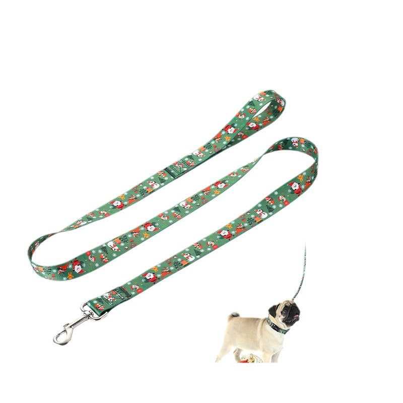 KFX-4970045 Christmas-Themed Pet Collar and Leash Set - Red and Green Polyester Options