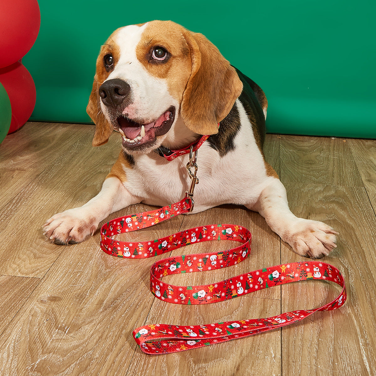 KFX-4970045 Christmas-Themed Pet Collar and Leash Set - Red and Green Polyester Options