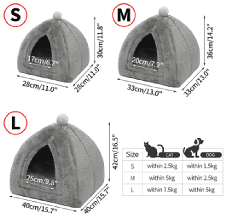 KFX-4970301 Cozy Closed Cat House - Portable Wool Indoor Nest for Small to Medium Pets
