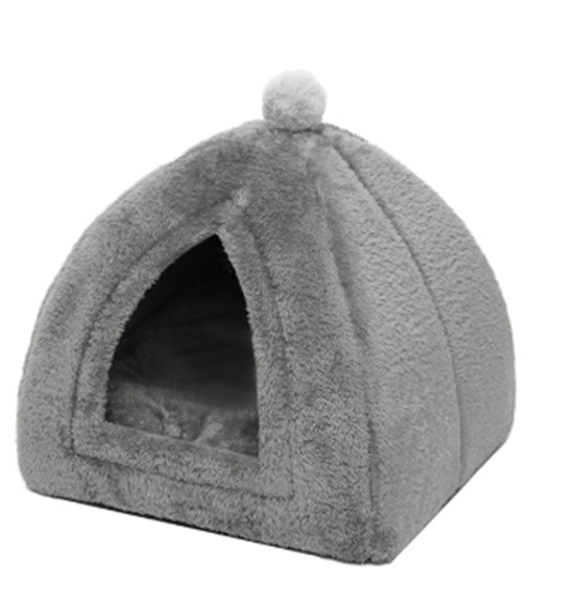 KFX-4970301 Cozy Closed Cat House - Portable Wool Indoor Nest for Small to Medium Pets