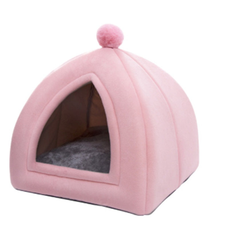 KFX-4970301 Cozy Closed Cat House - Portable Wool Indoor Nest for Small to Medium Pets