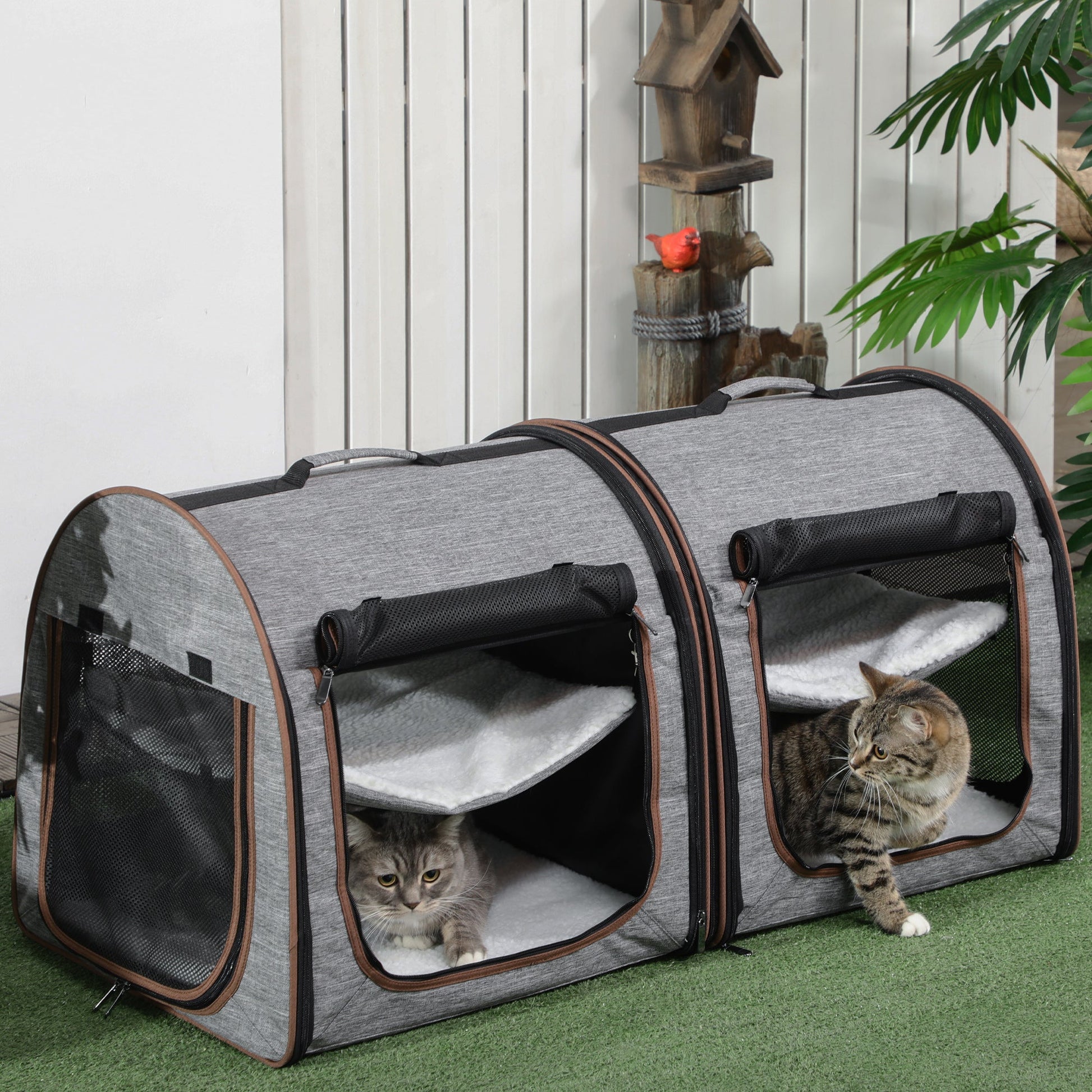 KFX-4972477 Portable Soft-Sided Cat Carrier with Divider and Two Compartments, Padded Design, Grey