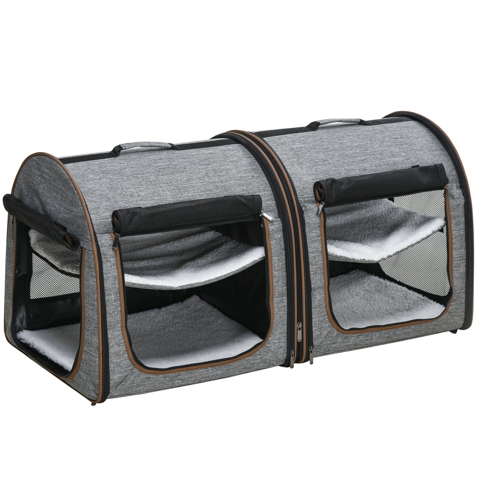 KFX-4972477 Portable Soft-Sided Cat Carrier with Divider and Two Compartments, Padded Design, Grey
