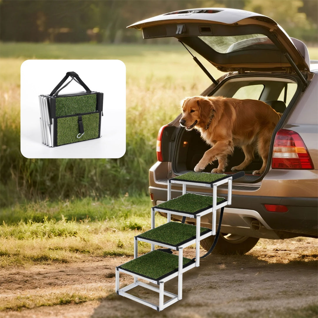 KFX-4973501 Foldable Dog Ramp for Large Pets, Lightweight Aluminum, Non-Slip Surface, Supports Up to 250lbs, Easy Setup for Cars and SUVs