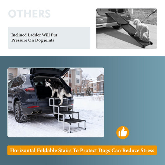 KFX-4973501 Foldable Dog Ramp for Large Pets, Lightweight Aluminum, Non-Slip Surface, Supports Up to 250lbs, Easy Setup for Cars and SUVs