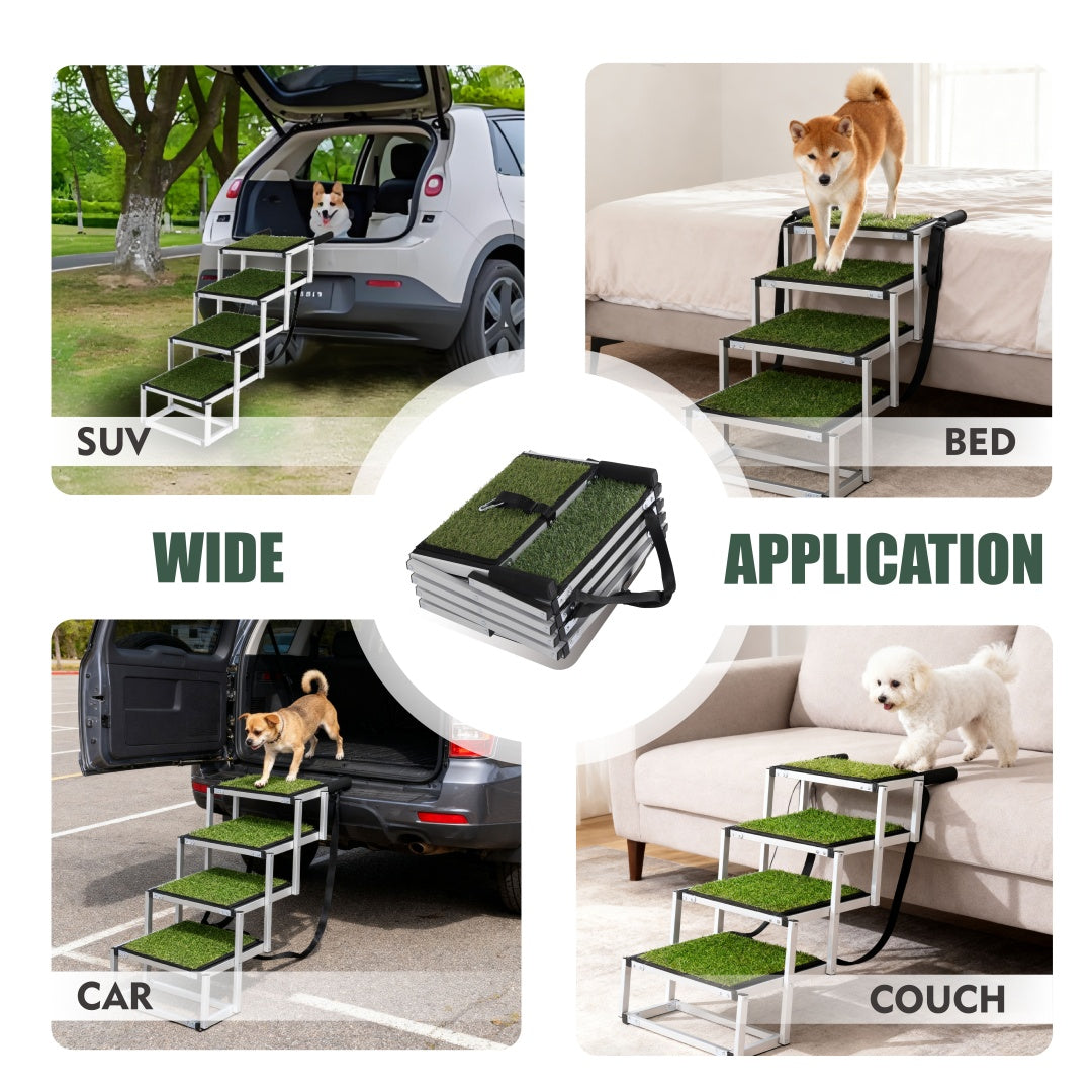 KFX-4973501 Foldable Dog Ramp for Large Pets, Lightweight Aluminum, Non-Slip Surface, Supports Up to 250lbs, Easy Setup for Cars and SUVs