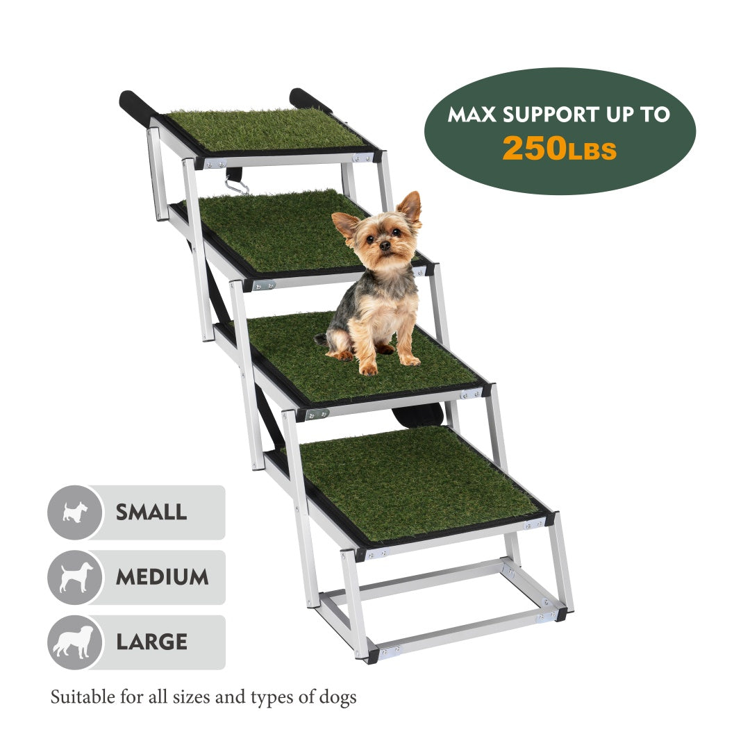 KFX-4973501 Foldable Dog Ramp for Large Pets, Lightweight Aluminum, Non-Slip Surface, Supports Up to 250lbs, Easy Setup for Cars and SUVs