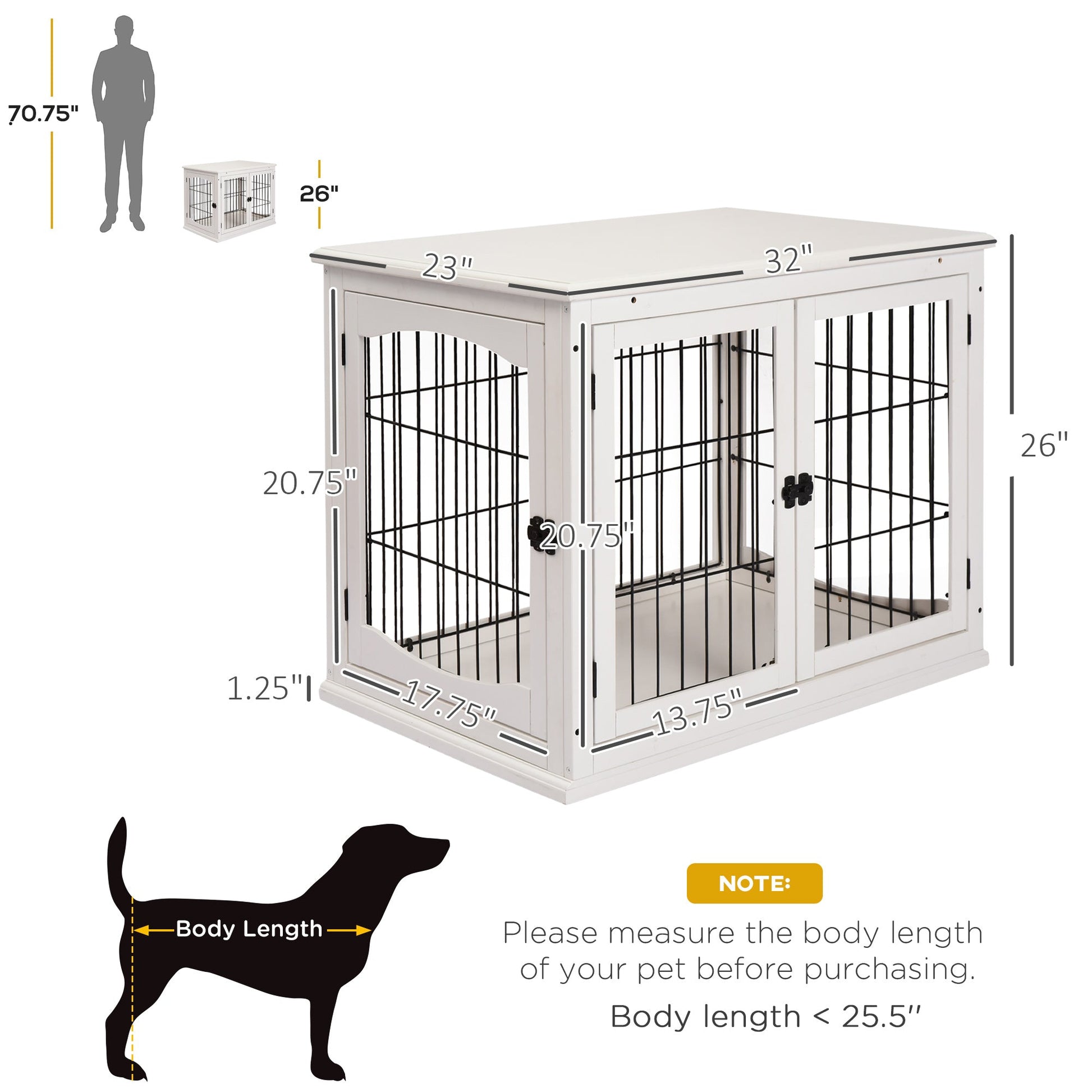KFX-4973885 32" White Dog Crate Furniture with Lockable Doors and Dual Access for Small Dogs