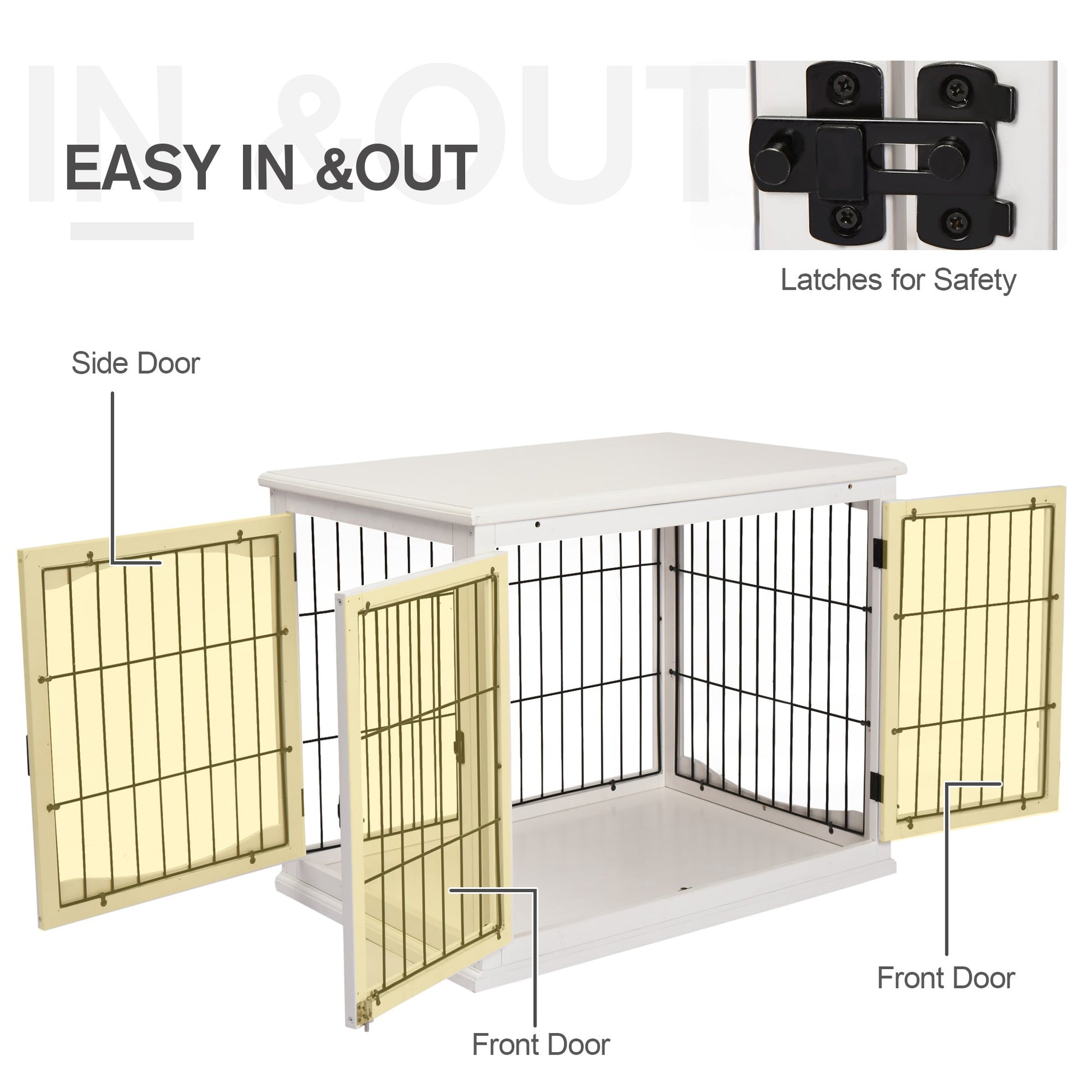 KFX-4973885 32" White Dog Crate Furniture with Lockable Doors and Dual Access for Small Dogs