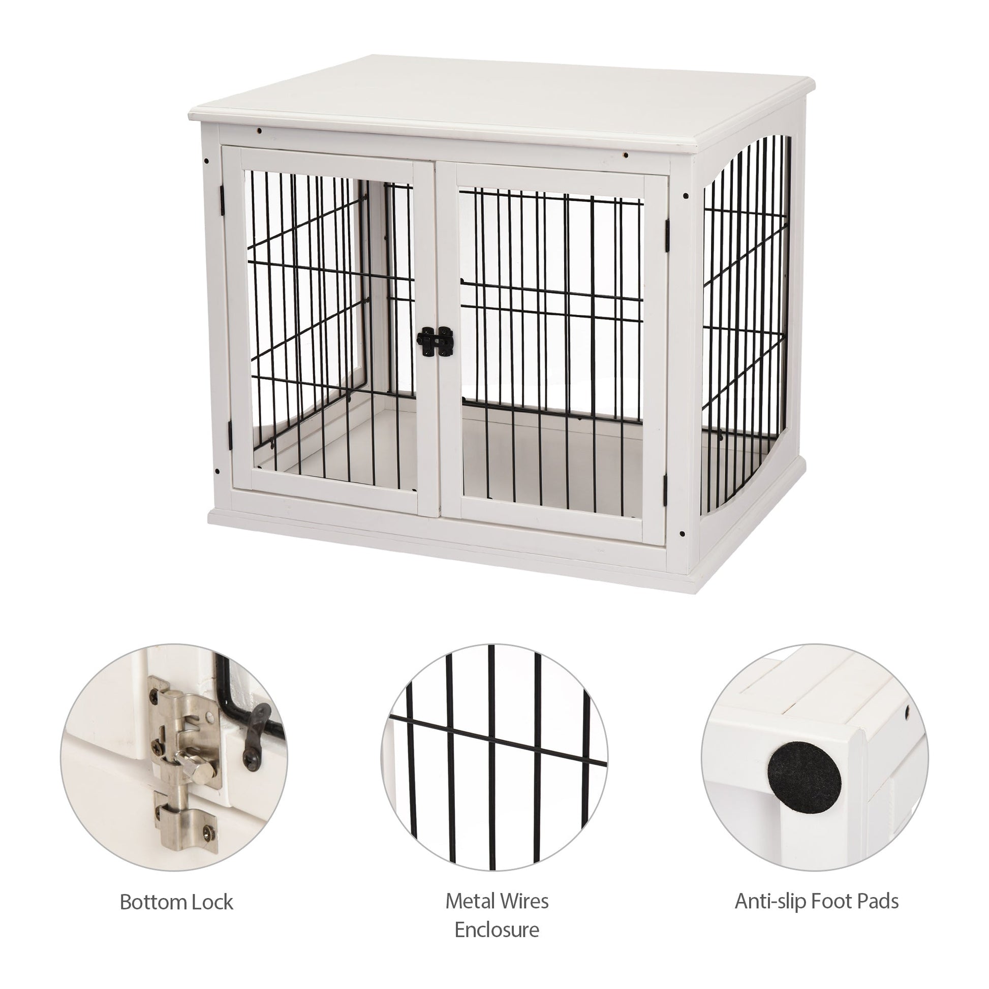 KFX-4973885 32" White Dog Crate Furniture with Lockable Doors and Dual Access for Small Dogs
