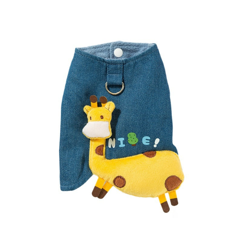 KFX-4974781 Warm Fleece Lined 3D Deer Denim Pullover Vest for Small Dogs and Cats