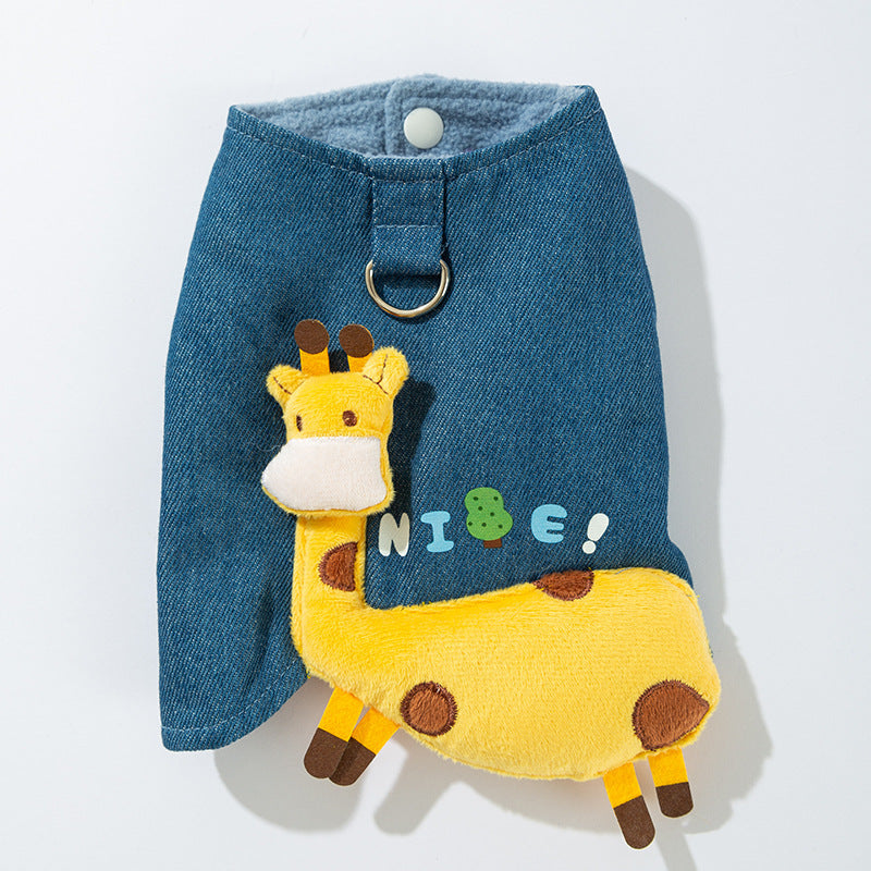 KFX-4974781 Warm Fleece Lined 3D Deer Denim Pullover Vest for Small Dogs and Cats