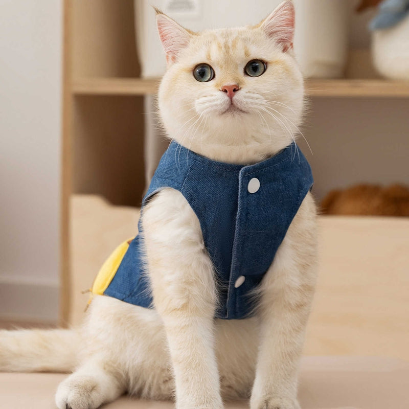 KFX-4974781 Warm Fleece Lined 3D Deer Denim Pullover Vest for Small Dogs and Cats