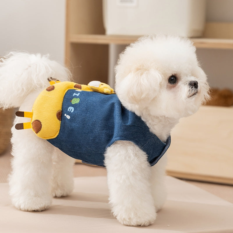 KFX-4974781 Warm Fleece Lined 3D Deer Denim Pullover Vest for Small Dogs and Cats