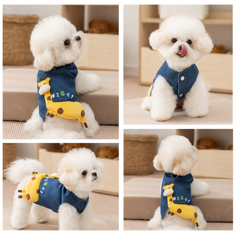 KFX-4974781 Warm Fleece Lined 3D Deer Denim Pullover Vest for Small Dogs and Cats