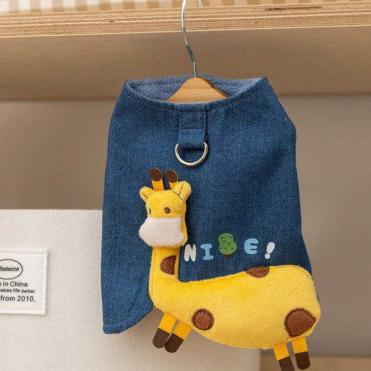 KFX-4974781 Warm Fleece Lined 3D Deer Denim Pullover Vest for Small Dogs and Cats