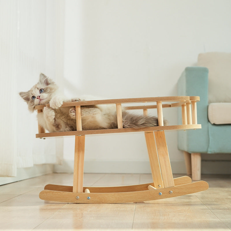 KFX-4977597 Wooden Cat Nest Pet Hammock Swinging Bed - Simple Rocking Design without Cushion