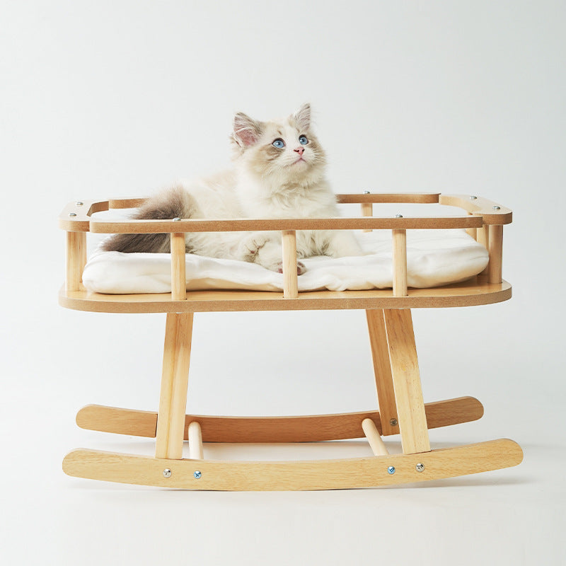 KFX-4977597 Wooden Cat Nest Pet Hammock Swinging Bed - Simple Rocking Design without Cushion