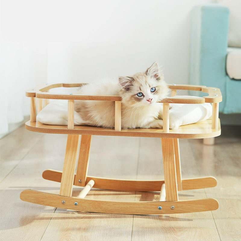 KFX-4977597 Wooden Cat Nest Pet Hammock Swinging Bed - Simple Rocking Design without Cushion