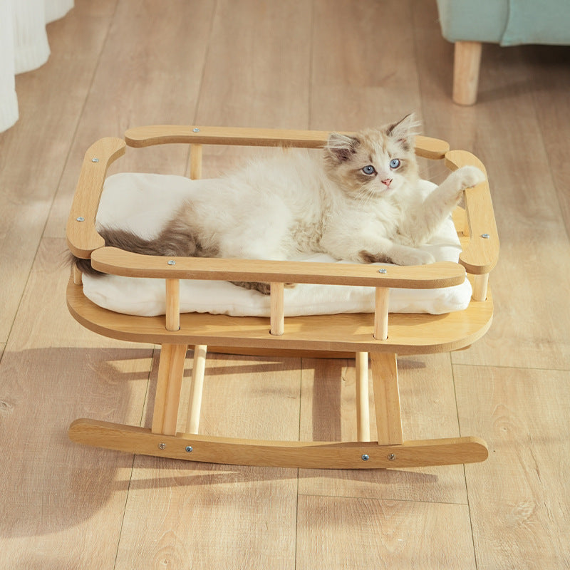 KFX-4977597 Wooden Cat Nest Pet Hammock Swinging Bed - Simple Rocking Design without Cushion