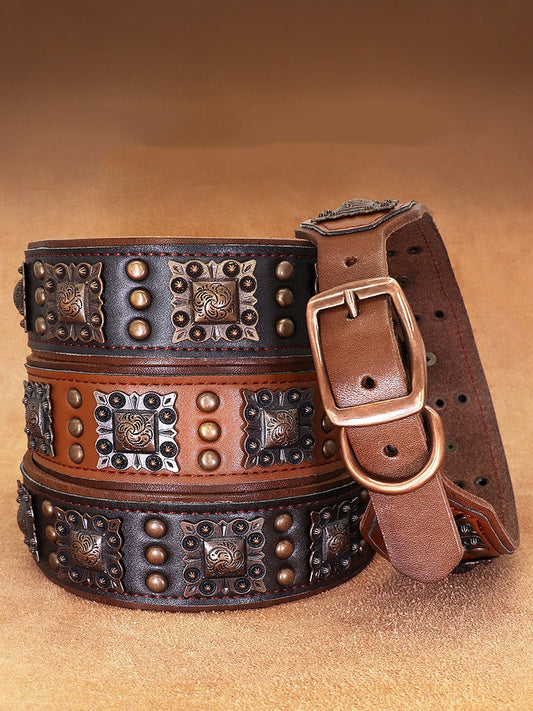 KFX-4977981 Premium Cowhide Rivet Dog Collar for Large and Extra Large Dogs, Black or Brown, Durable Design