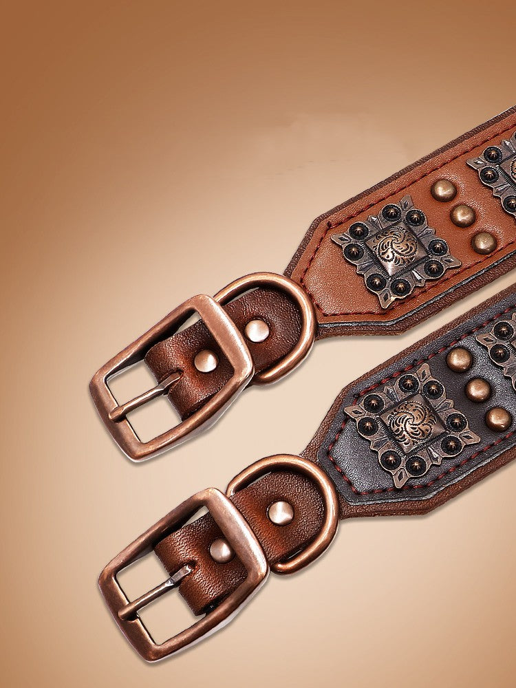 KFX-4977981 Premium Cowhide Rivet Dog Collar for Large and Extra Large Dogs, Black or Brown, Durable Design
