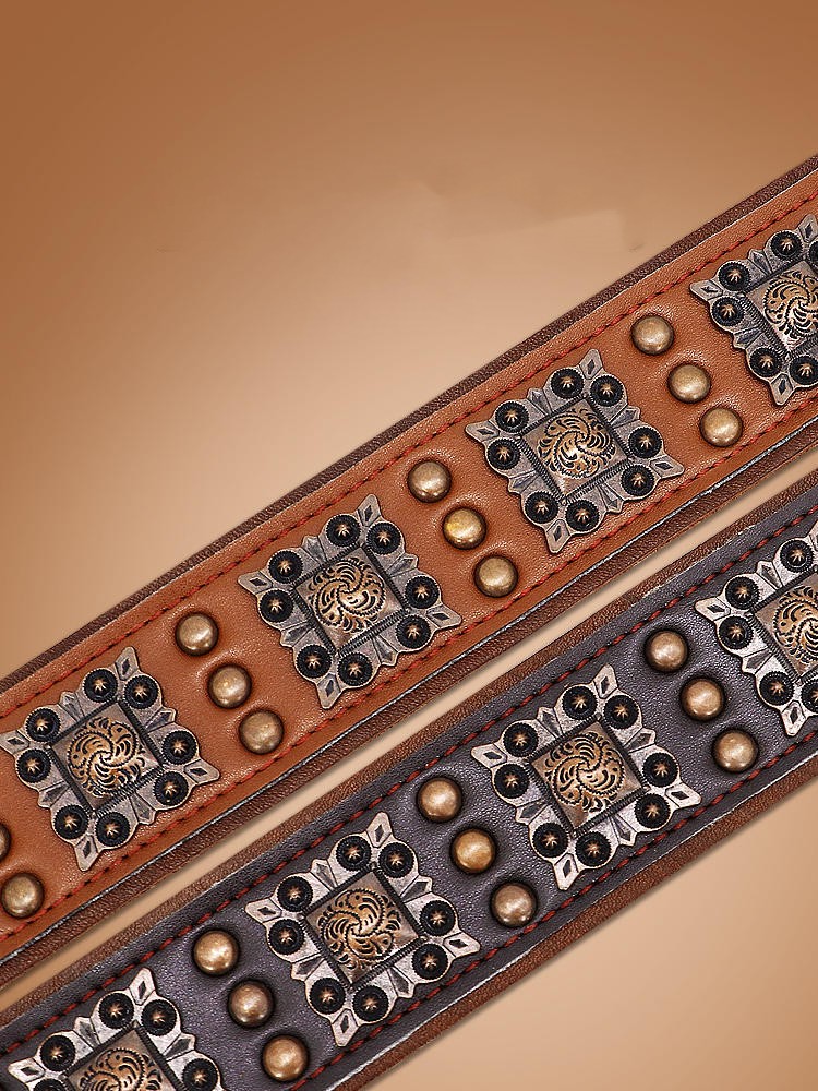 KFX-4977981 Premium Cowhide Rivet Dog Collar for Large and Extra Large Dogs, Black or Brown, Durable Design