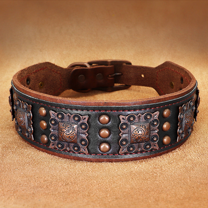 KFX-4977981 Premium Cowhide Rivet Dog Collar for Large and Extra Large Dogs, Black or Brown, Durable Design