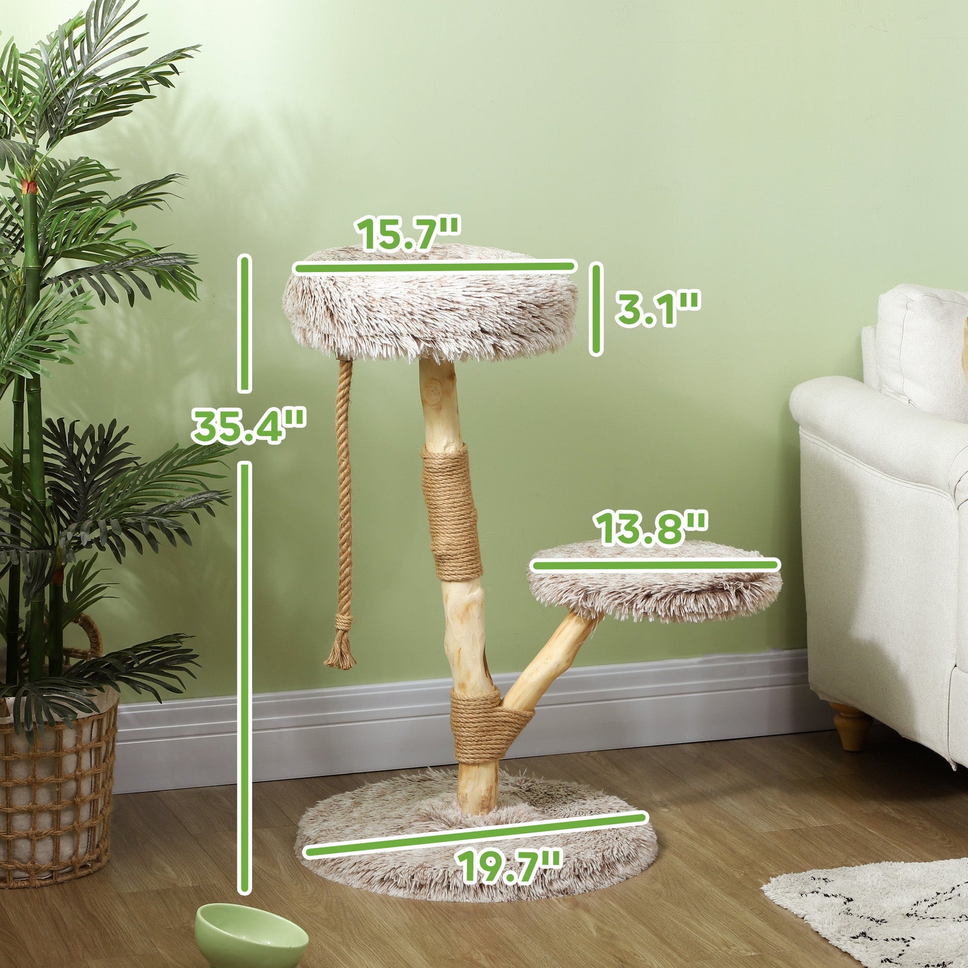 KFX-4979261 35-Inch Indoor Cat Tree with Wooden Scratching Posts, Plush Cat Bed, and Rope Toy in Brown